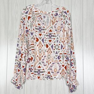 Andree By Unit | Geometric Button Down Balloon Sleeve Blouse Size Medium